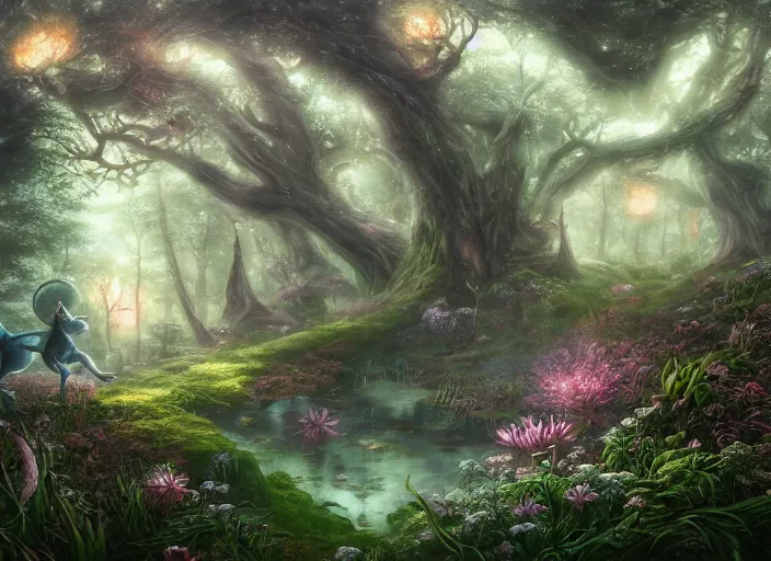 Image similar to desktop background, magical fantasy forest, centaur, path traced, highly detailed, high quality, digital painting, by studio ghibli, lise deharme, alexander jansson, paul lehr, noriyoshi ohrai, tim white, hans zatzka, henriette ronner - knip, george stubbs, louis wain