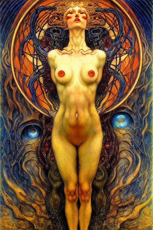 Image similar to Divine Chaos Engine by Karol Bak, Jean Delville, William Blake, Gustav Klimt, and Vincent Van Gogh, symbolist, visionary