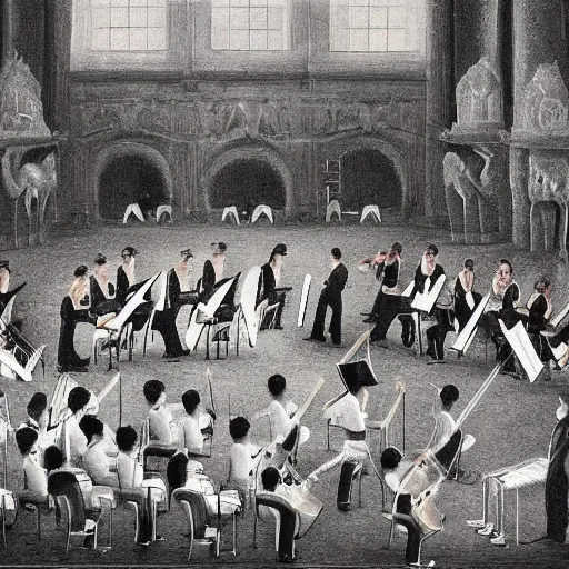 Prompt: an orchestra composed of horses