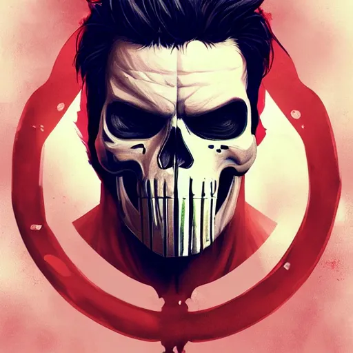 Image similar to portrait of dying frank castle the punisher, skull face paint, intricate, elegant, highly detailed, centered, grungy, digital painting, artstation, concept art, smooth, sharp focus, illustration, artgerm, artstation, boris vallejo