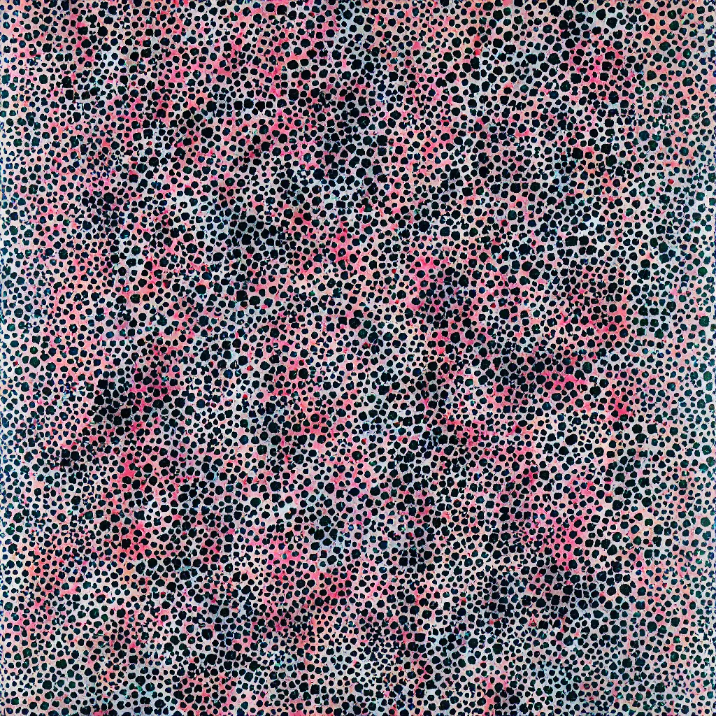 Image similar to camouflage made of hearts, smiling, abstract, rei kawakubo artwork, cryptic, dots, stipple, lines, splotch, color tearing, pitch bending, color splotches, dark, ominous, eerie, minimal, points, technical, old painting