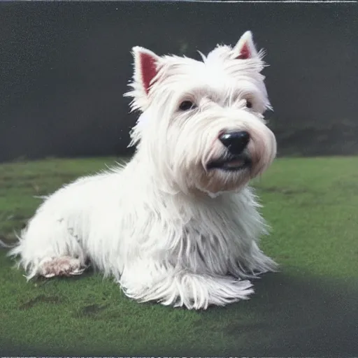 Prompt: west highland terrier, polaroid by Tarkowski, very realistic, highly detailed