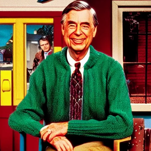 Prompt: Mr. Rogers as an action movie poster