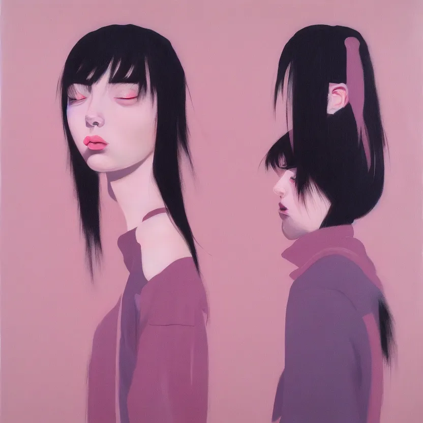 Prompt: neo - pop fine art figurative painting with modern western youth pop culture influences by yoshitomo nara in an aesthetically pleasing natural and pastel color tones
