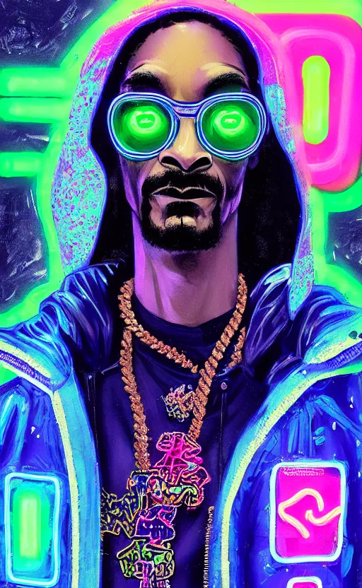 Image similar to detailed Snoop Dogg portrait Neon Operator, cyberpunk futuristic neon, reflective puffy coat, decorated with traditional Japanese ornaments by Ismail inceoglu dragan bibin hans thoma !dream detailed portrait Neon Operator Girl, cyberpunk futuristic neon, reflective puffy coat, decorated with traditional Japanese ornaments by Ismail inceoglu dragan bibin hans thoma greg rutkowski Alexandros Pyromallis Nekro Rene Maritte Illustrated, Perfect face, fine details, realistic shaded, fine-face, pretty face