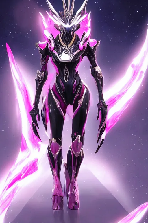 Image similar to galactic sized detailed elegant beautiful stunning quality giantess saryn prime warframe anthro mecha female dragon goddess, pink body, sleek metal head, sleek visor, smooth pink skin, sleek silver armor, bigger than galaxy, sharp paws, epic proportions, epic scale, epic size, warframe fanart, furry, dragon art, goddess, giantess, furaffinity, octane