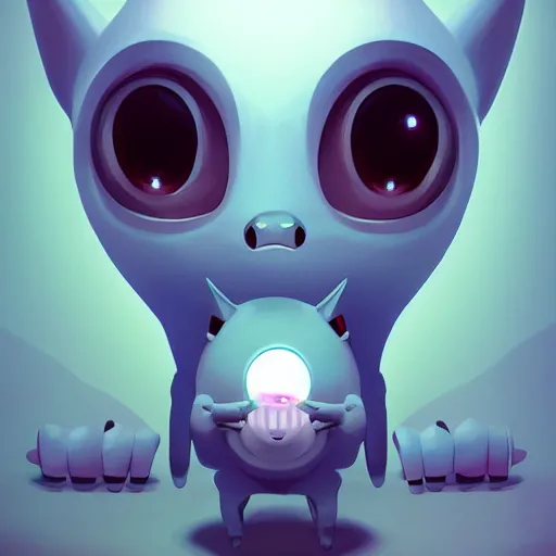 Image similar to funny cute little monster by artgerm and beeple, soft lighting, solid background,