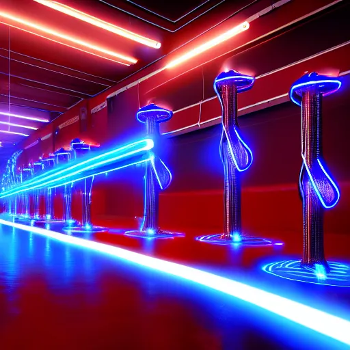 Prompt: photography of a hyper realistic cyberpunk tesla coils, highly detailed complex blue lightnings arround it. high detail, professional digital art, unreal engine 5 8 k rendering, stunning, clear render, artstation