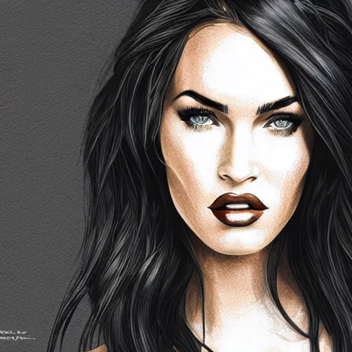 Image similar to megan fox portrait by arunas kacinskas, sketch, pencils, inl, minimalistic, procreate, digital illustration, vector illustration