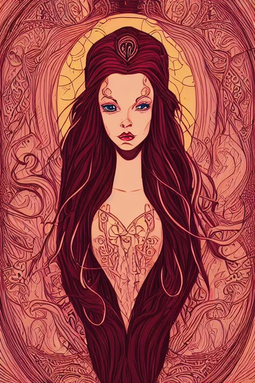 Image similar to red headed elven queen, art by ori toor, sticker, colorful, illustration, highly detailed, simple, smooth and clean vector curves, no jagged lines, vector art, smooth