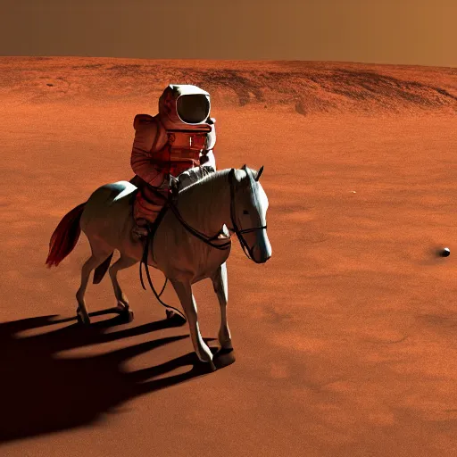 Image similar to A astronaut riding a horse on Mars, photorealistic, 4K