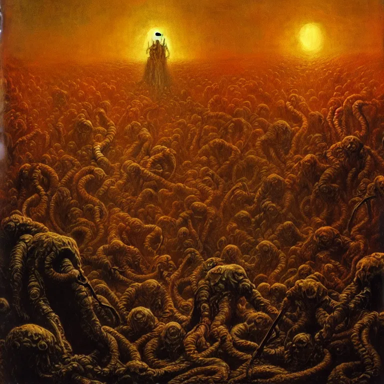 Image similar to a cinematic scene from the human soldiers fleeing cthulhu, lovecraft, concept art by beksinski and jean delville, dramatic lighting, ultra hd, hdr, 8 k