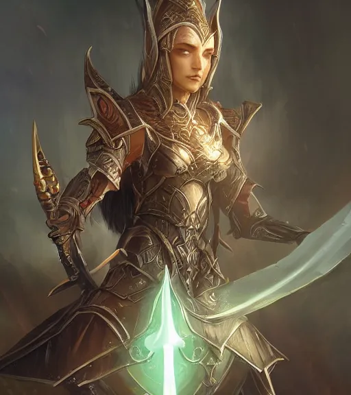 Image similar to unknown the elder scrolls vi charismatic regal high elf female battle - mage portrait, clothed in elaborate elven - plated battle armour atmospheric lighting painted intricate volumetric lighting, beautiful, sharp focus, ultra detailed by krenz cushart and wenjun lin
