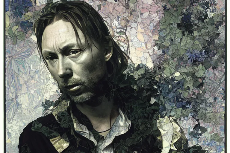 Image similar to hyper realistic portrait of ( ( ( thom yorke ) ) ) singer songwriter, side, liminal space, by lee bermejo, alphonse mucha and greg rutkowski