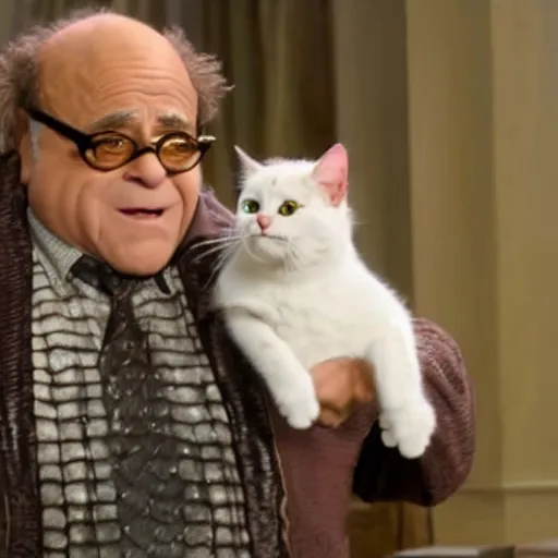 Image similar to movie still of danny devito as a cat in cats 2 0 1 9