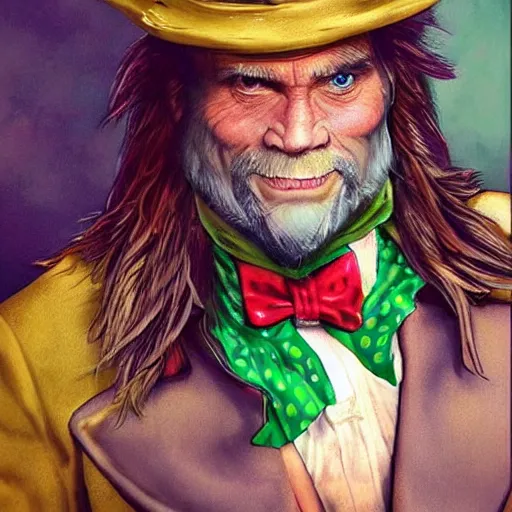 Image similar to Jim Carrey as mad hatter. epic game portrait. Highly detailed. D&D art by Michelangelo