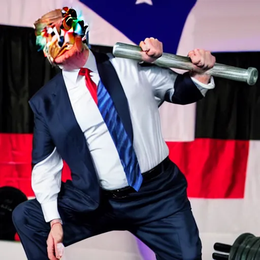 Prompt: donald trump as a bodybuilder lifting a barbell