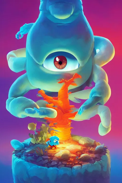 Image similar to smurf ghost creature animal sushi cristal very big eye roots cactus elemental flush of force nature micro world fluo fishscale, behance hd by jesper ejsing, by rhads, makoto shinkai and lois van baarle, ilya kuvshinov, rossdraws radiating a glowing aura global illumination ray tracing hdr