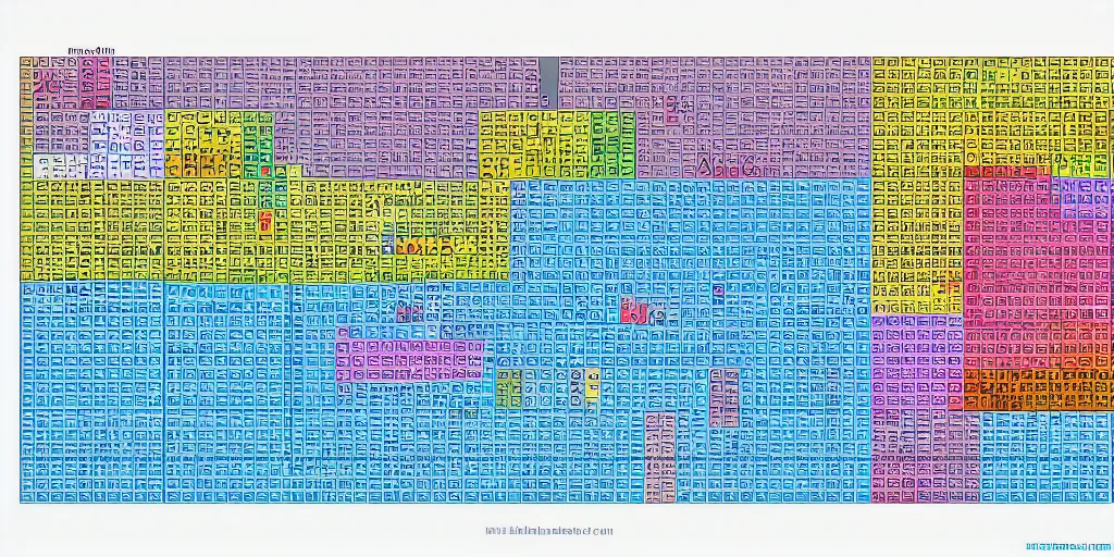 Prompt: periodic table of pixels, ink and watercolor, pixelated, no text