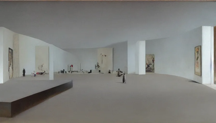 Image similar to painting by borremans, barcelona pavilion, detailed, stunning