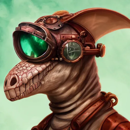 Prompt: a profile picture of a reptile with steampunk googles, by ROSS tran, 4k