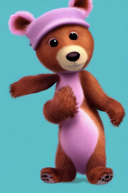 Prompt: a cute bear character by pixar