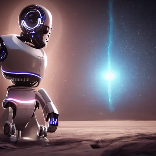 Image similar to a heartbroken artificial intelligence roaming in the galaxy octane render unreal engine 5