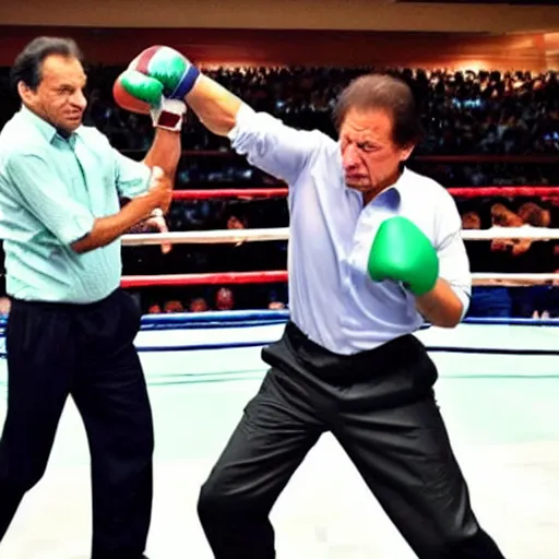 Prompt: Imran Khan beating up Nawaz sharif in a boxing match