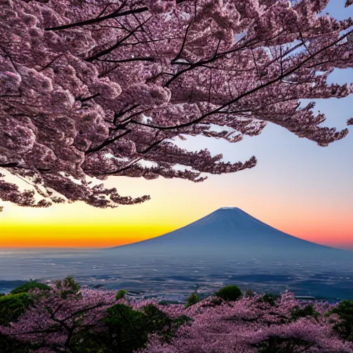 Image similar to A Nissan Skyline at mount fuji early in the morning, cherry Blossom trees