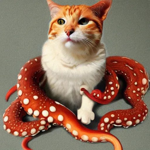 Image similar to hybrid cat and octopus, photograph, highly realistic