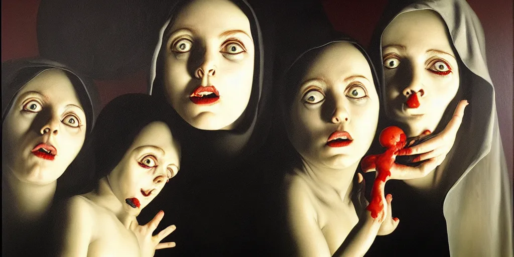 Image similar to the three fates pain pleasure suffering adventure love abstract oil painting by gottfried helnwein pablo amaringo