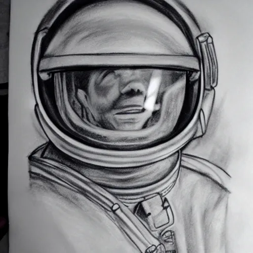 Image similar to charcoal drawing of an astronaut,realistic,detailed