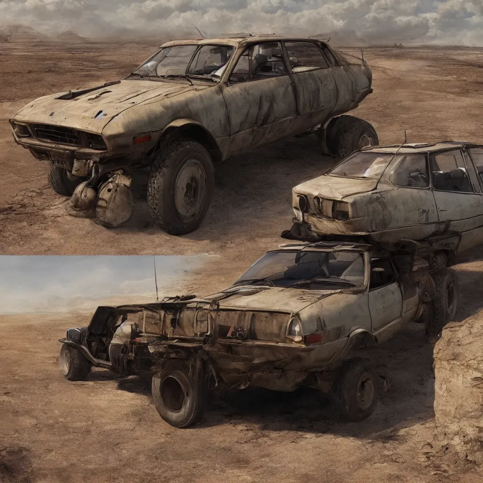 Image similar to a Dacia 1310 in Mad Max, artstation, concept art