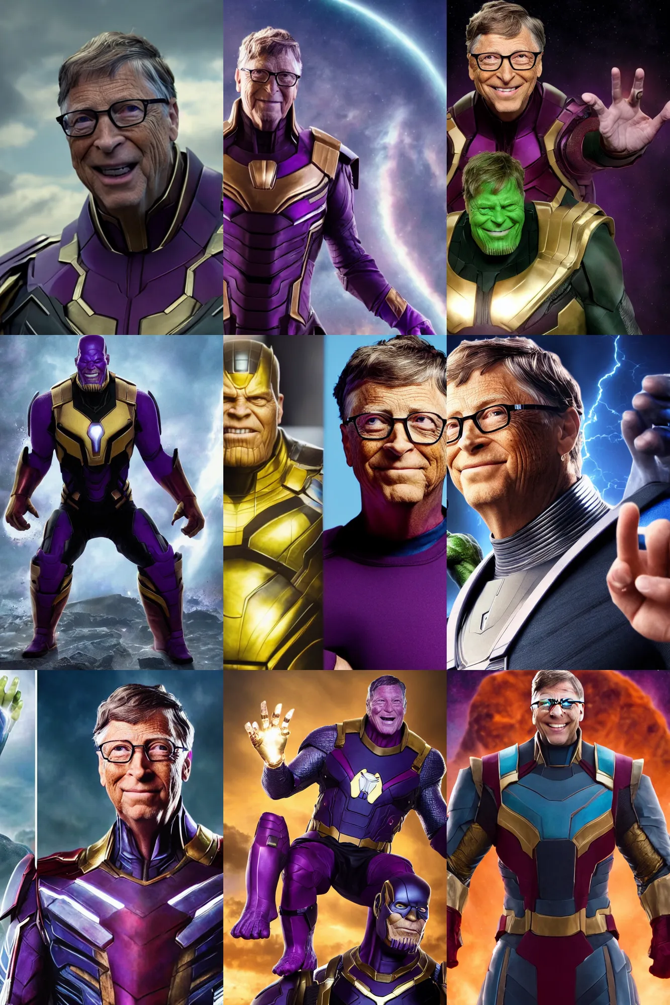 Prompt: Bill Gates as Thanos, The Avengers, 4k