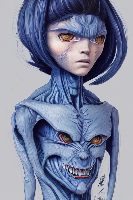 Prompt: portrait from a handsome blue masculine extraterrestrial alien, sci - fi art, akira toriyama hr giger, kuvshinov ilya, trending on artstation