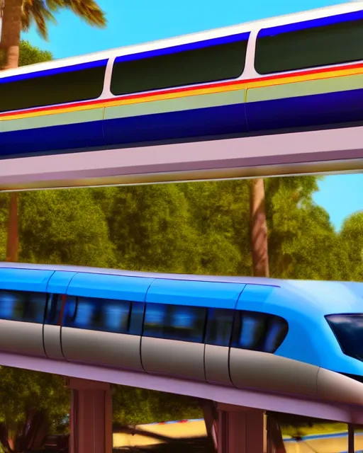 Prompt: The Disney Monorail coming towards the viewer, volumetric lighting, art station, visible brushstrokes, sharp focus, Highly Detailed, Cinematic Lighting, 8k, HD