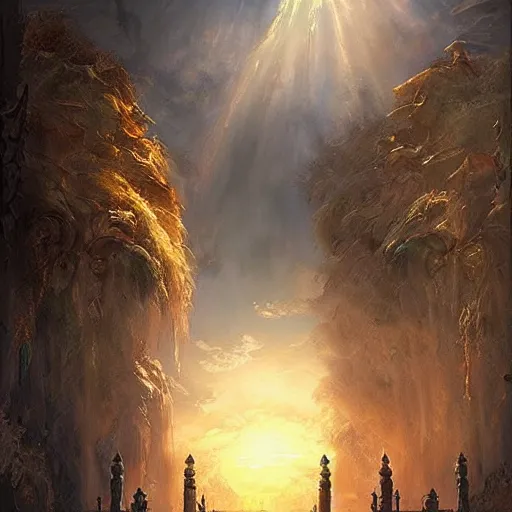 Image similar to the gates of heaven with god, hyper realistic, in the style of greg rutkowski, fantasy, amazing detail,