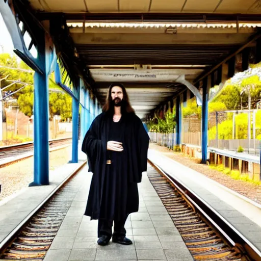 Image similar to jesus waiting for a train at peterborough in south australia