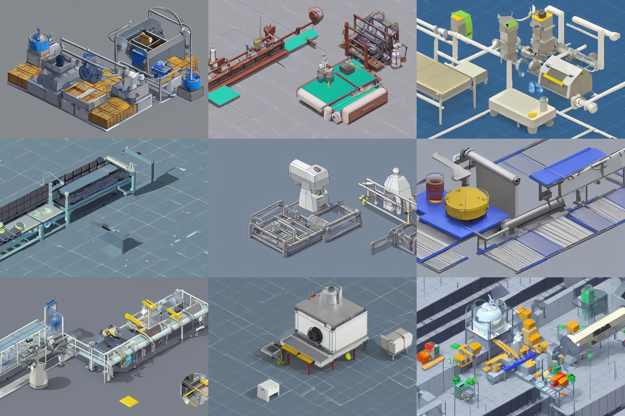 Prompt: timejuice extractor machine with conveyor belt inputs. isometric game asset. clear focus. studio ghibli. 3 d render rtx. factory lab.