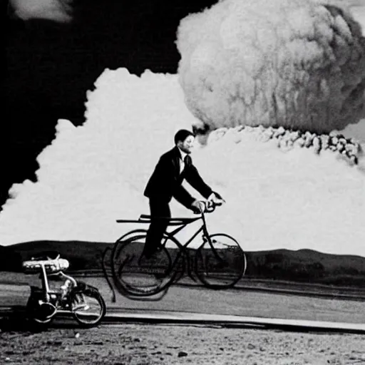 Image similar to Archival photo of Mr Bean riding the atomic bomb