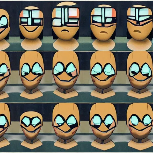 Prompt: pokemon blocks by art spiegelman. a sculpture of a human head seen from multiple perspectives at once, as if it is being turned inside out. every angle & curve of the head is explored & emphasized, creating an optical illusion.