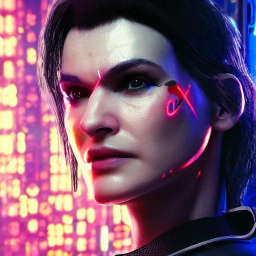 Image similar to rachel weisz portrait, cyberpunk 2 0 7 7, cyberpunk judy alvarez, photorealistic, ultra detailed, neon, octane, bokeh, cinematic lighting, cyber, cyberpunk city, studio quality, feature, scars, cyberface, 8 k