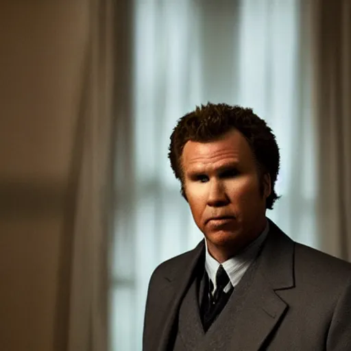 Prompt: close - up of will ferrell as a detective in a movie directed by christopher nolan, movie still frame, promotional image, imax 7 0 mm footage