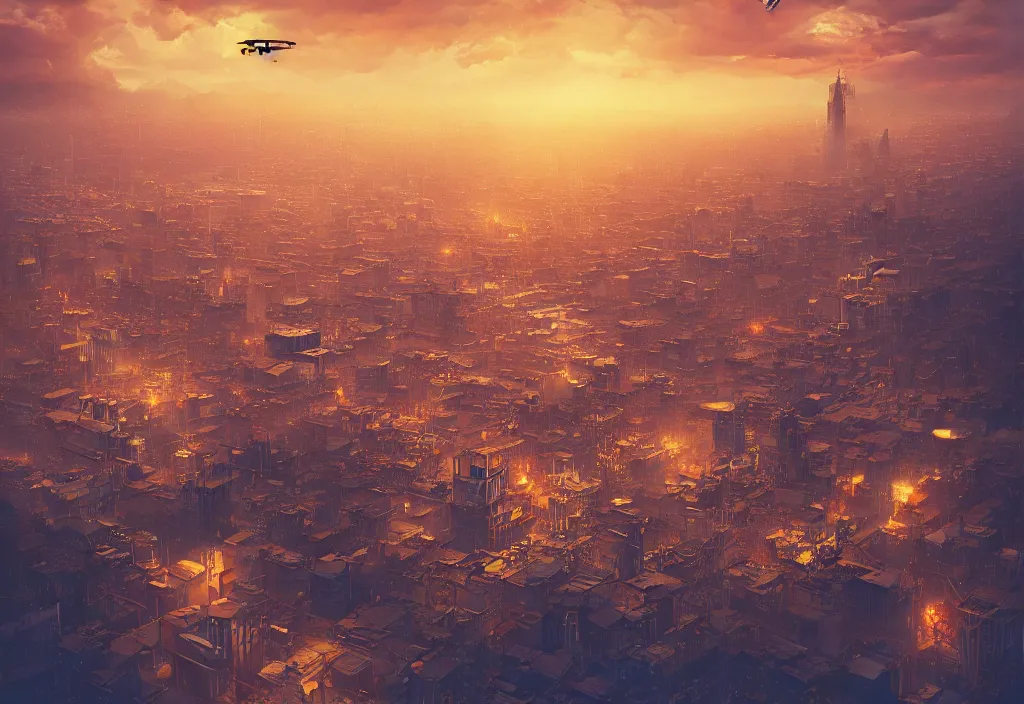 Image similar to flying steampunk city in the clouds with ceppelins by alena aenami, digital art, 4k, trending on artstation, highly detailed, golden hour