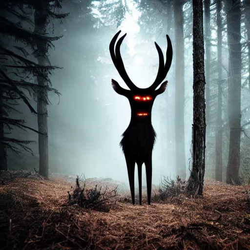 Prompt: Wendigo in an eerie forest, studio lighting, award winning