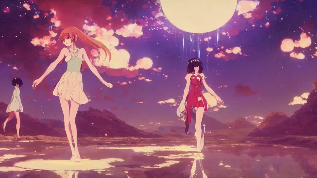 a film still of a 1 9 7 0's anime girls going out from | Stable ...