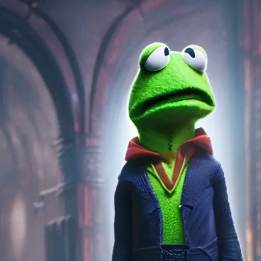 Image similar to a still of kermit the frog as doctor strange on avengers endgame, octane render, unreal engine 5, high quality, highly detailed, close up photo, 8 k