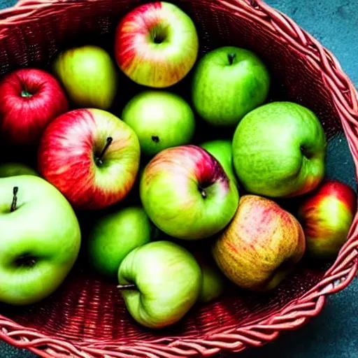 Image similar to photograph of a basket full of apples, toothbrush and garlic