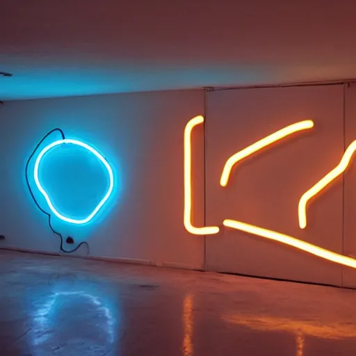 Prompt: bruce nauman neon lights showing a sad face and a happy face