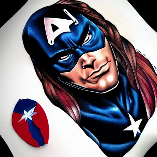 Image similar to tattoo design, stencil, portrait of captain america by artgerm